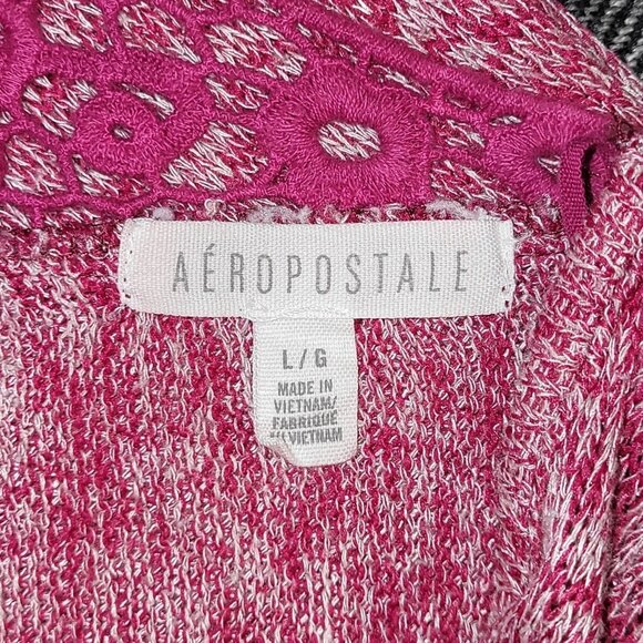 ❄️ L | Aeropostale | Long Sleeve Heathered Shirt w/ Crocheted Lace Back-Neckline - Picture 5 of 6